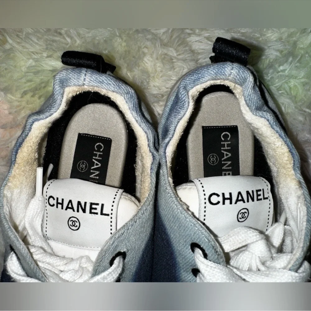 Chanel Blue Denim CC Logo Sneakers Size 38